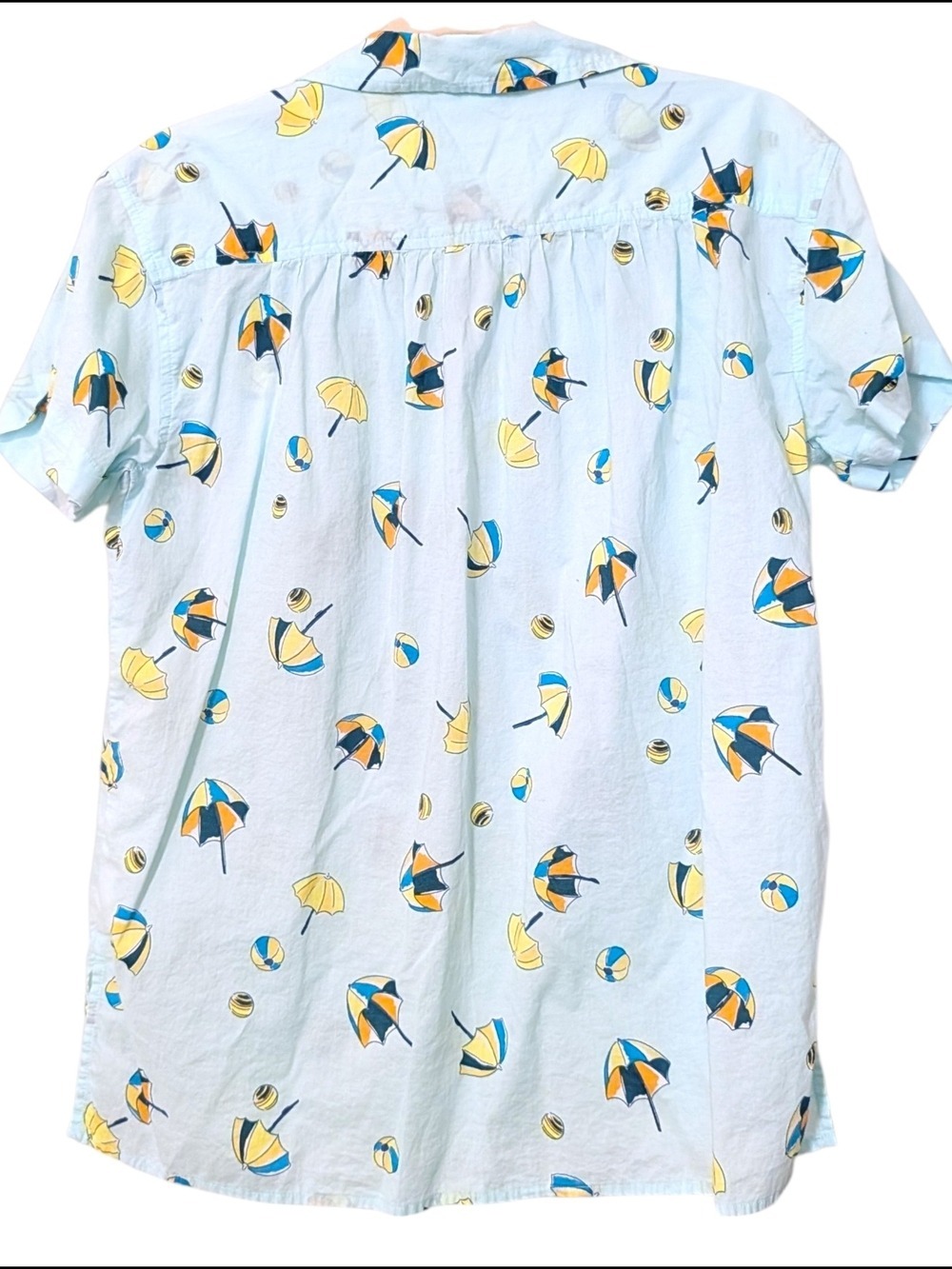 Light Blue Umbrella Print Short-Sleeve Button-Up Shirt - Picture 2 of 4